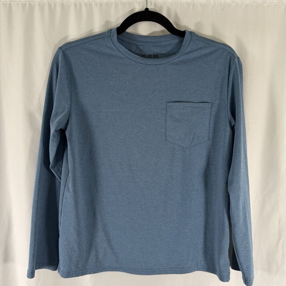 01.ALGO Performance Shirt Boys Large 12/14 Heathered Blue Long Sleeve Crew Neck